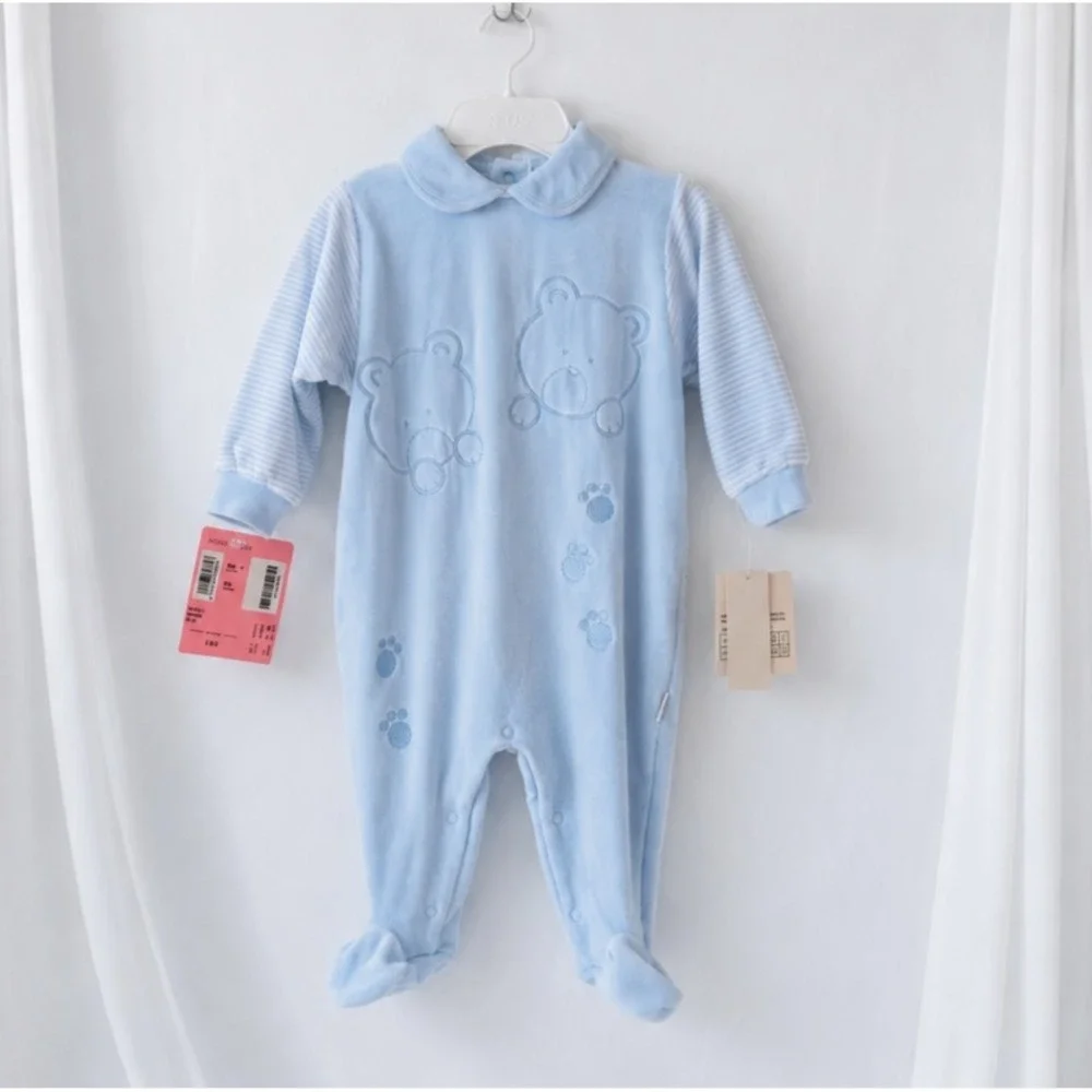 Minibasix Bear Footed Pajamas Sleeper Jumpsuit 6MO‎ Blue Nordstrom Gift Box NWT